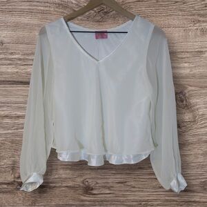 Cassini Intimates Blouse Whimsical Relaxed Romantic Semi‎ Sheer Bishop Sleeves